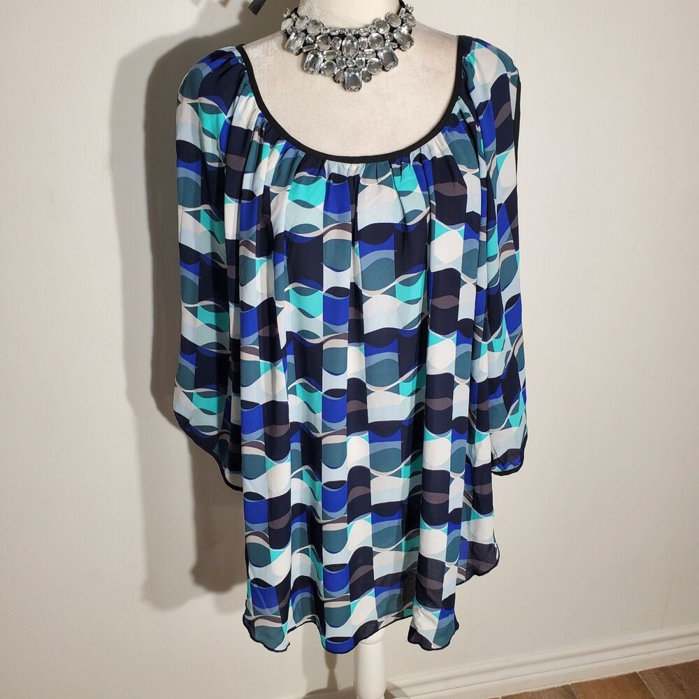 SPENSE WOMAN TUNIC BLUE 3/4 SLEEVE POLYESTER SIZE 3X